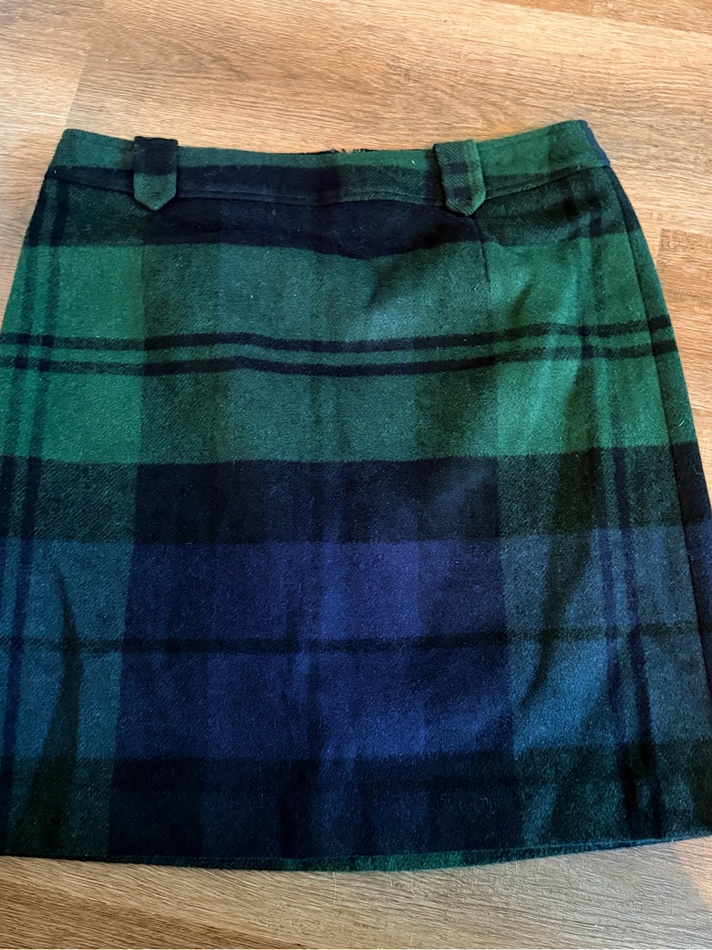 Talbots Green and Navy Plaid Wool Mini Skirt